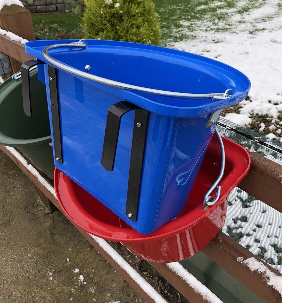 Plastic hook over manger bucket with Handle